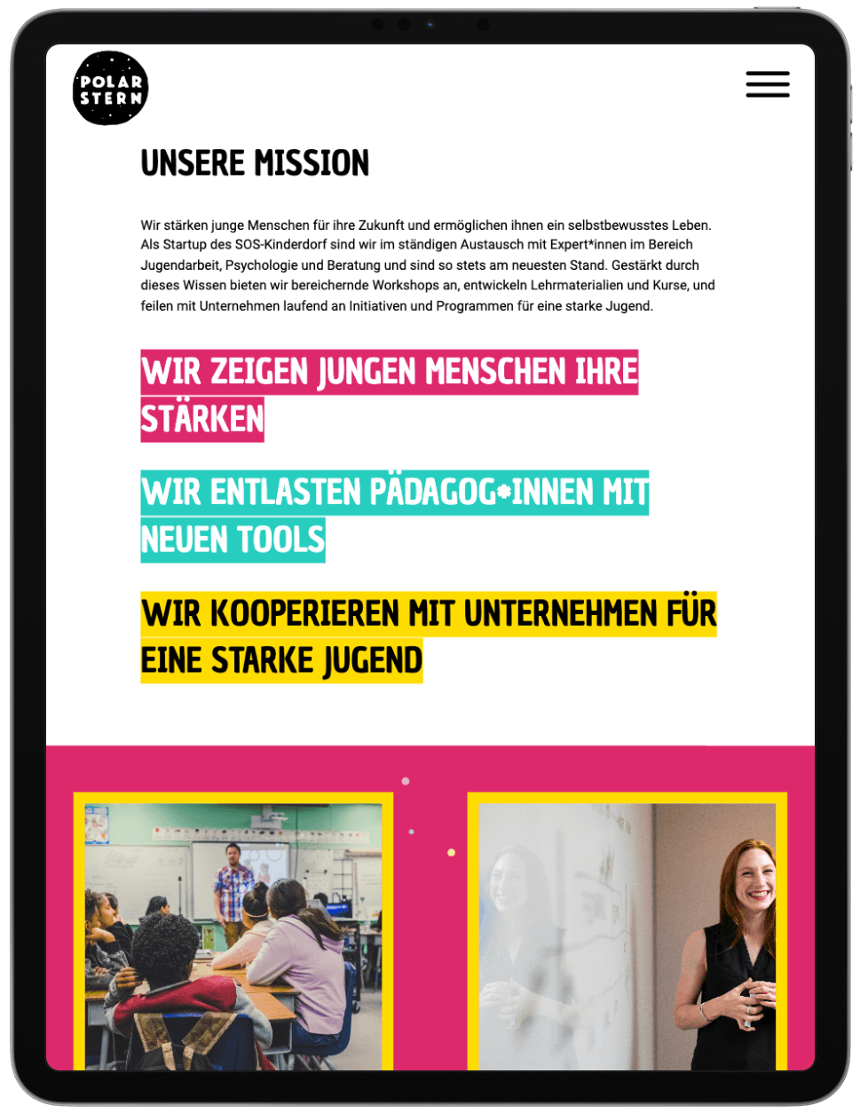 iPad showing the colorful Polarstern website